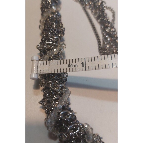 Mixed silvertone chains with glass woven through necklace 26" - Picture 8 of 12